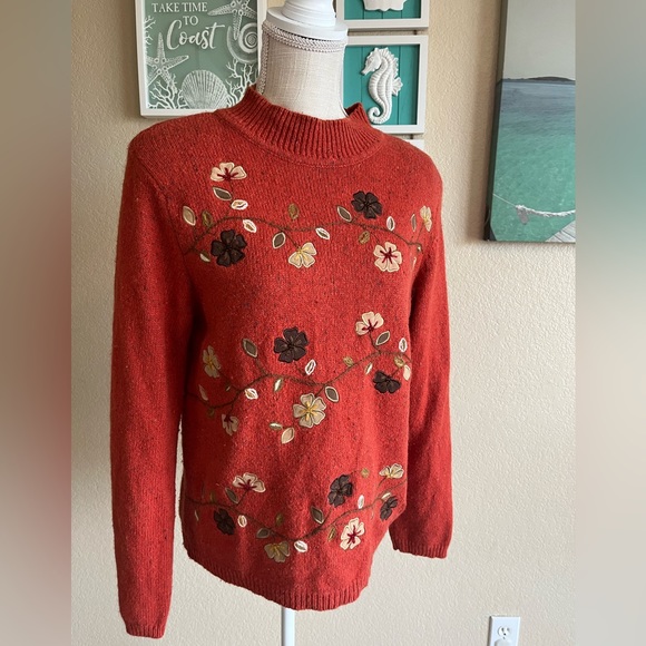 ALFRED DUNNER VINTAGE EMBROIDERED FLOWER BEADED AUTUMN SWEATER WOOL BLEND SZ PM - Picture 15 of 15